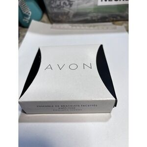 Avon Faceted Bracelet Set Pink Lucite Gold Tone Stackable Bangles 2013 Boxed